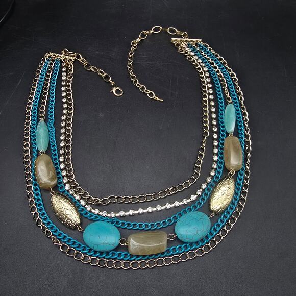 Skyline Collection Step Into Style Blue Gold Tone Layered Necklace In Box - Picture 5 of 8